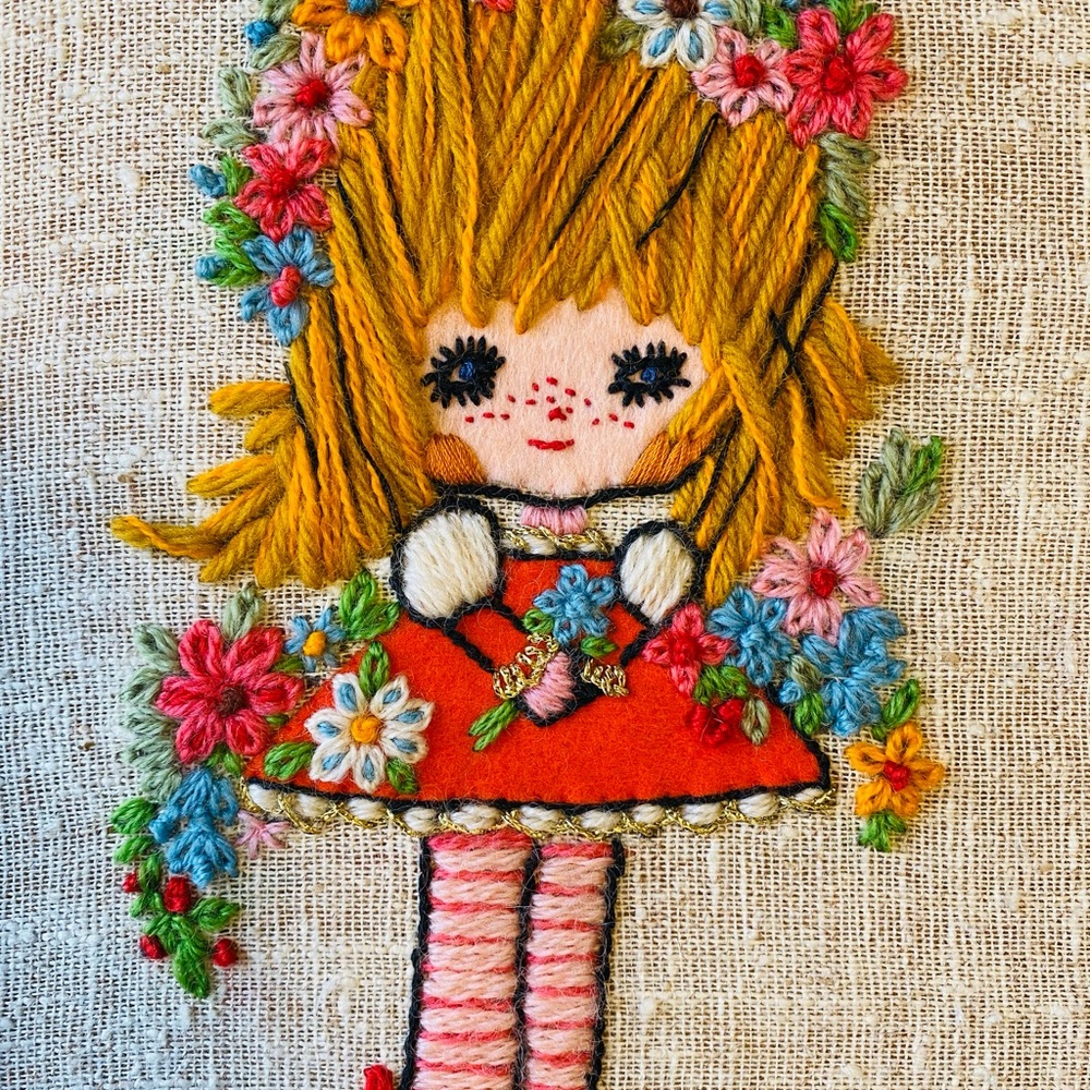 RARE - Vintage Bucilla Completed Needlecraft Kit- Flower Children Stitchery set - Picture 3 of 11
